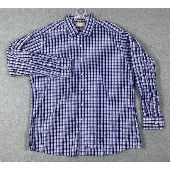 Men's Michael by Michael Kors Long Sleeve Dress Shirt Size 17‎ Blue Checks - Picture 1 of 7